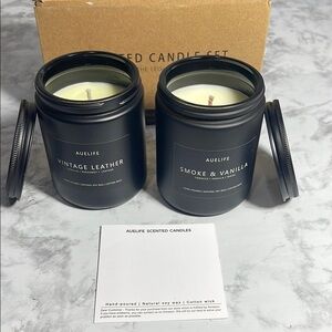 Auelife Scented Candle 2 Piece Set - Vintage Leather & Smoke & Vanilla NWT